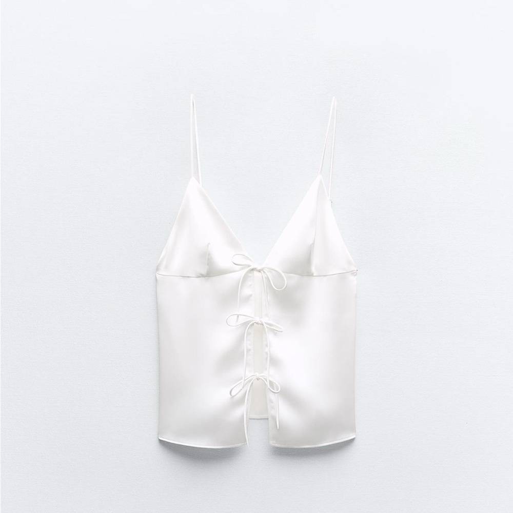 Zara Satin Effect Top with Bow, Size M 🕊️